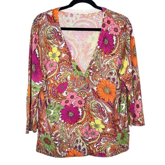 Talbots Floral Paisley Button Up Cardigan 3/4 Sleeve Medium - Picture 1 of 9